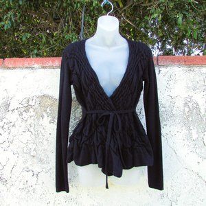 Sparrow navy stretch wool tie front cardigan L